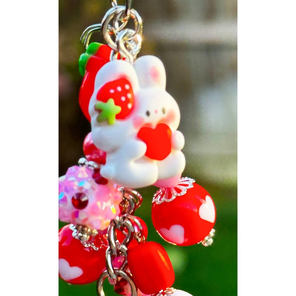 Kawaii Strawberry Milk Yogurt Drink Keychain Bag Purse Charm View 4